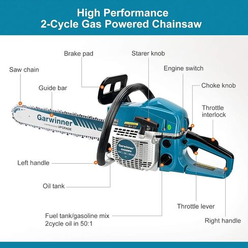 62cc Gas Chainsaws 20 Inch Bar Power Chain Saws, Gas Powered Chainsaw 2 Stroke Handed Petrol Gasoline Chain Saw for Cutting Wood Outdoor Garden Farm Home Use with Tool Kit(G-6220 GREEN) in Kuwait