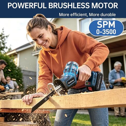 CloudDream Cordless Reciprocating Saw,21V Brushless Motor,0-3500 SPM | Tool-Free Blade Change, 2x2.0Ah Batteries, 6 Blades Included, Wood/Metal/Plastic Cut in Kuwait