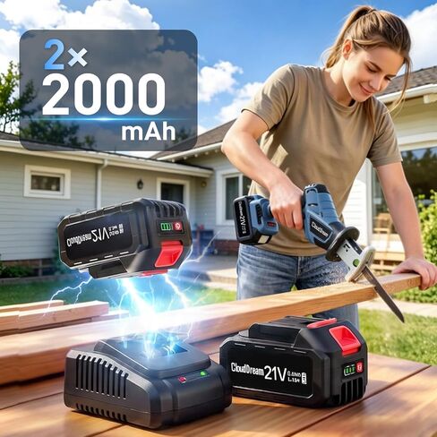 CloudDream Cordless Reciprocating Saw,21V Brushless Motor,0-3500 SPM | Tool-Free Blade Change, 2x2.0Ah Batteries, 6 Blades Included, Wood/Metal/Plastic Cut in Kuwait