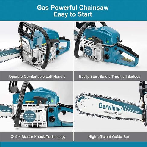 62cc Gas Chainsaws 20 Inch Bar Power Chain Saws, Gas Powered Chainsaw 2 Stroke Handed Petrol Gasoline Chain Saw for Cutting Wood Outdoor Garden Farm Home Use with Tool Kit(G-6220 GREEN) in Kuwait