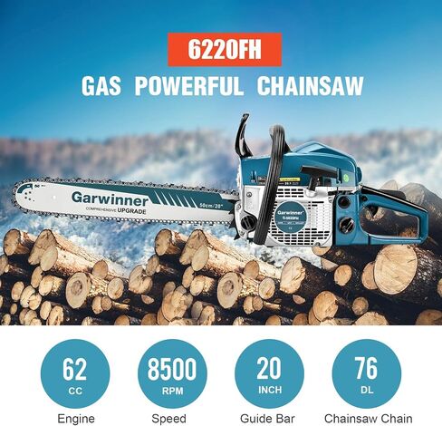 62cc Gas Chainsaws 20 Inch Bar Power Chain Saws, Gas Powered Chainsaw 2 Stroke Handed Petrol Gasoline Chain Saw for Cutting Wood Outdoor Garden Farm Home Use with Tool Kit(G-6220 GREEN) in Kuwait