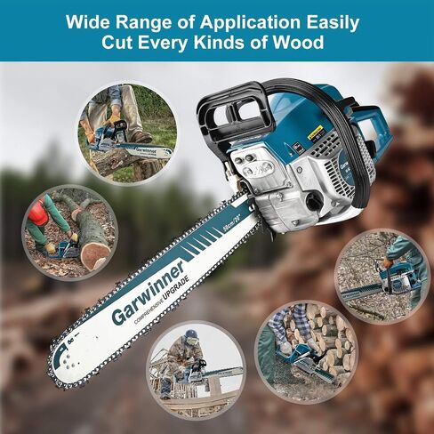 62cc Gas Chainsaws 20 Inch Bar Power Chain Saws, Gas Powered Chainsaw 2 Stroke Handed Petrol Gasoline Chain Saw for Cutting Wood Outdoor Garden Farm Home Use with Tool Kit(G-6220 GREEN) in Kuwait
