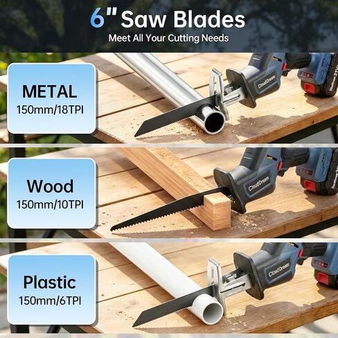 CloudDream Cordless Reciprocating Saw,21V Brushless Motor,0-3500 SPM | Tool-Free Blade Change, 2x2.0Ah Batteries, 6 Blades Included, Wood/Metal/Plastic Cut in Kuwait