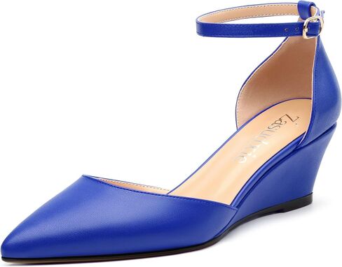 Womens Wedge Pumps, Pointed Toe Low Heel Wedges with Ankle Strap for Evening Party Dress Casual 2 Inch in Kuwait