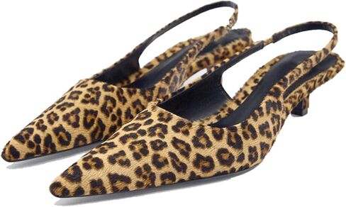 Fashion Leopard Print Slingback Pumps Shoes for Women Pointed Toe Kitten Heels in Kuwait