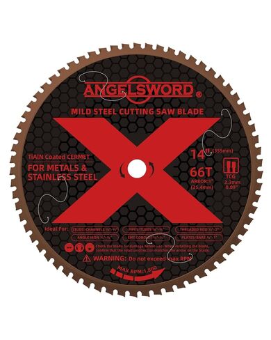 ANGELSWORD 14 inch 66T Miter Saw Blade/Chop Saw Blade TiAlN Coated for Mild Steel, Metal, 1" Arbor in Kuwait