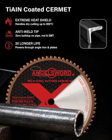 ANGELSWORD 14 inch 66T Miter Saw Blade/Chop Saw Blade TiAlN Coated for Mild Steel, Metal, 1" Arbor in Kuwait