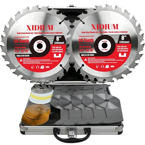 8" Dado Blade Set for Table Saw, 5/8" Arbor with Shims, 23PCS | 24T outer +5 chippers +16 shims, 1/4"-13/16", 6000 RPM. Anti-kickback. Plywood, hardwood, MDF, rabbeting & joinery. in Kuwait