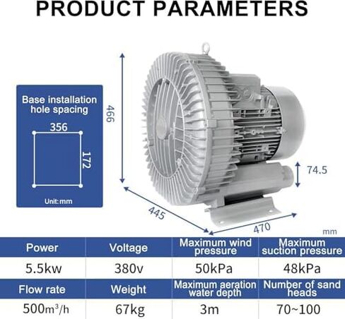 Regenerative Blower High-Pressure Vortex Ring Phase for Sewage Aeration Aquarium Blower Industrial Vacuum Pump,High-Pressure Vortex Ring Blower for Fish Ponds - 5.5KW Industrial Regenerativ in Kuwait