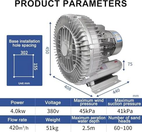 Regenerative Blower High-Pressure Vortex Ring Phase for Sewage Aeration Aquarium Blower Industrial Vacuum Pump,High-Pressure Vortex Ring Blower for Fish Ponds, 4KW/380V Industrial Side Chan in Kuwait