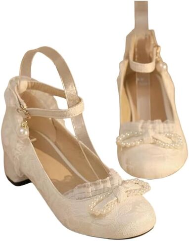Retro Mary Jane high-Heeled Shoes, with Bow Accessory, Fashionable and Versatile, Suitable for Balls, Parties and Daily wear. in Kuwait