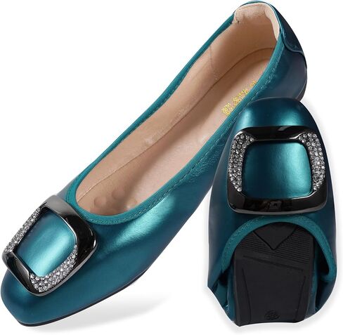 Womens Foldable Soft Ballet Flats Square Toe Sparkly Beads Comfortable Slip On Ballerina Dress Flat Shoes in Kuwait