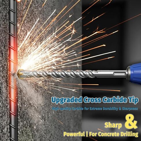 5-Pack 3/8" x 8" SDS Plus Rotary Hammer Drill Bits, Carbide Cross Tip Concrete Drill Bit Set for Masonry, Brick, Stone, Heavy Duty Slotted Drive System Bits in Kuwait