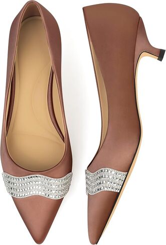XINIUNIU Rhinestone Kitten Heels for Women Pumps | 1.5inches/4cm Low Heeled Closed Pointed Toe Formal Sexy Fashion Dress Wedding Shoes in Kuwait