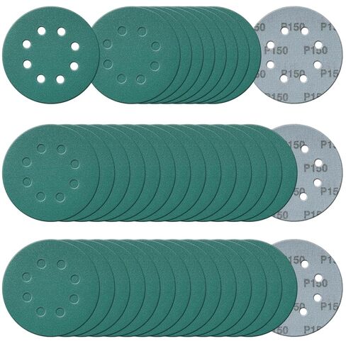 50Pcs 5 Inch 8-Hole Zirconia Sanding Discs, Polyester Film Sandpaper | 400 600 800 1000 1500 Grit Heavy-Duty Hook and Loop Premium Aluminum Oxide Wet Dry Sand Paper for Random Orbital Sander in Kuwait