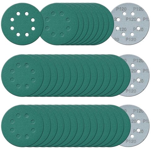 50Pcs 5 Inch 8-Hole Zirconia Sanding Discs, Polyester Film Sandpaper | 400 600 800 1000 1500 Grit Heavy-Duty Hook and Loop Premium Aluminum Oxide Wet Dry Sand Paper for Random Orbital Sander in Kuwait