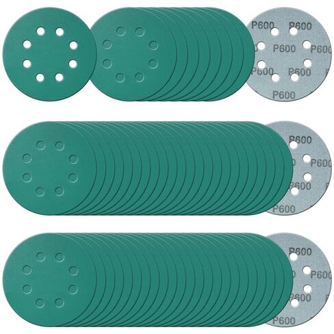 50Pcs 5 Inch 8-Hole Zirconia Sanding Discs, Polyester Film Sandpaper | 400 600 800 1000 1500 Grit Heavy-Duty Hook and Loop Premium Aluminum Oxide Wet Dry Sand Paper for Random Orbital Sander in Kuwait