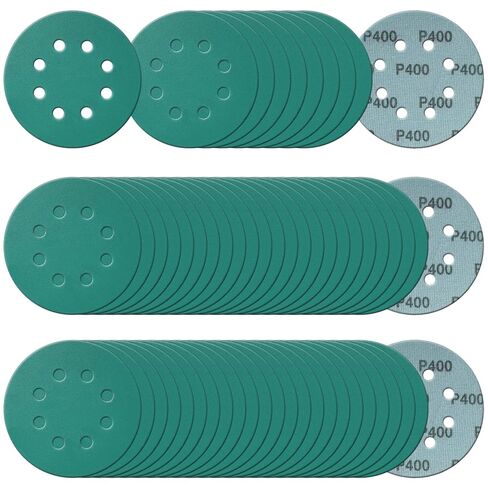 50Pcs 5 Inch 8-Hole Zirconia Sanding Discs, Polyester Film Sandpaper | 400 600 800 1000 1500 Grit Heavy-Duty Hook and Loop Premium Aluminum Oxide Wet Dry Sand Paper for Random Orbital Sander in Kuwait