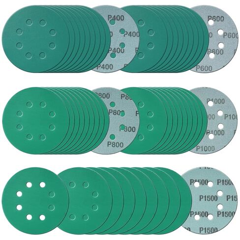 50Pcs 5 Inch 8-Hole Zirconia Sanding Discs, Polyester Film Sandpaper | 400 600 800 1000 1500 Grit Heavy-Duty Hook and Loop Premium Aluminum Oxide Wet Dry Sand Paper for Random Orbital Sander in Kuwait