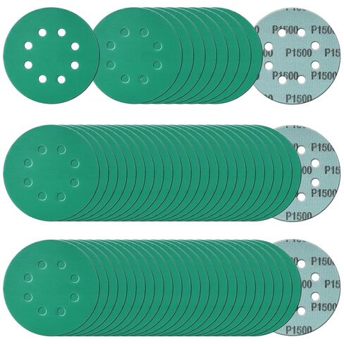 50Pcs 5 Inch 8-Hole Zirconia Sanding Discs, Polyester Film Sandpaper | 400 600 800 1000 1500 Grit Heavy-Duty Hook and Loop Premium Aluminum Oxide Wet Dry Sand Paper for Random Orbital Sander in Kuwait
