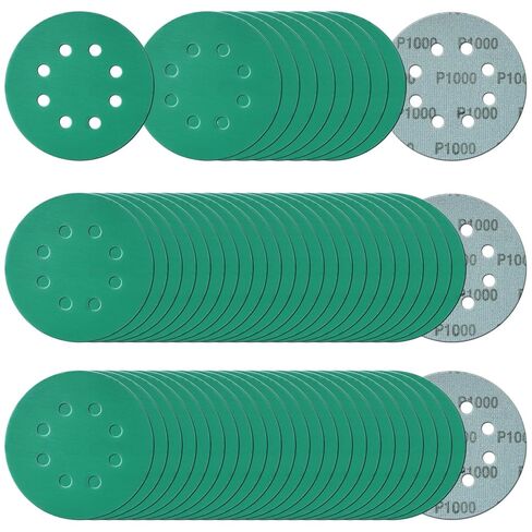 50Pcs 5 Inch 8-Hole Zirconia Sanding Discs, Polyester Film Sandpaper | 400 600 800 1000 1500 Grit Heavy-Duty Hook and Loop Premium Aluminum Oxide Wet Dry Sand Paper for Random Orbital Sander in Kuwait