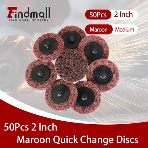 findmall 50Pcs 2 Inch Maroon Quick Change Surface Prep Conditioning Discs, Medium Grit for Cleaning, Finishing and Deburring on All Metals in Kuwait