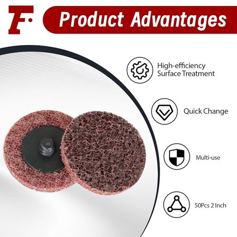 findmall 50Pcs 2 Inch Maroon Quick Change Surface Prep Conditioning Discs, Medium Grit for Cleaning, Finishing and Deburring on All Metals in Kuwait