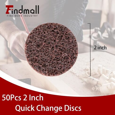 findmall 50Pcs 2 Inch Maroon Quick Change Surface Prep Conditioning Discs, Medium Grit for Cleaning, Finishing and Deburring on All Metals in Kuwait