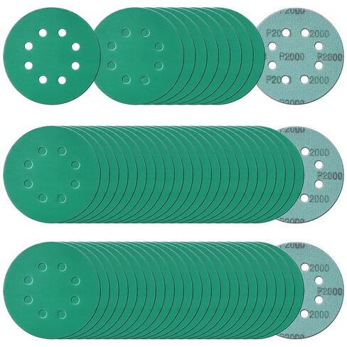 50Pcs 5 Inch 8-Hole Zirconia Sanding Discs, Polyester Film Sandpaper | 400 600 800 1000 1500 Grit Heavy-Duty Hook and Loop Premium Aluminum Oxide Wet Dry Sand Paper for Random Orbital Sander in Kuwait