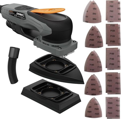 2-in-1 Detail Sander & Palm Sander, Brushless Electric Orbital Sander with 4000-10000 OPM, Dust Collection, 20PCS Sandpapers for Woodworking & Tight Spaces, Ergonomic Symmetrical Design in Kuwait