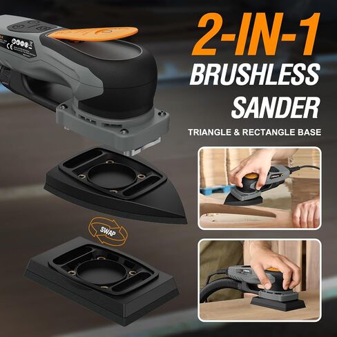 2-in-1 Detail Sander & Palm Sander, Brushless Electric Orbital Sander with 4000-10000 OPM, Dust Collection, 20PCS Sandpapers for Woodworking & Tight Spaces, Ergonomic Symmetrical Design in Kuwait
