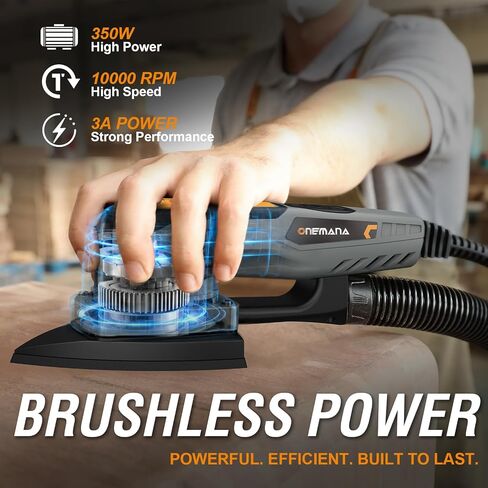 2-in-1 Detail Sander & Palm Sander, Brushless Electric Orbital Sander with 4000-10000 OPM, Dust Collection, 20PCS Sandpapers for Woodworking & Tight Spaces, Ergonomic Symmetrical Design in Kuwait