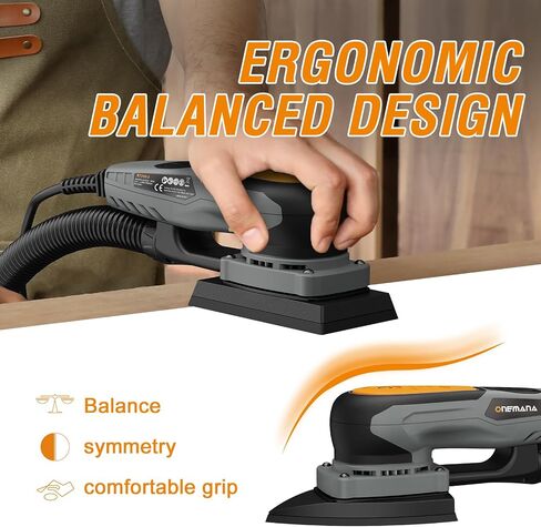 2-in-1 Detail Sander & Palm Sander, Brushless Electric Orbital Sander with 4000-10000 OPM, Dust Collection, 20PCS Sandpapers for Woodworking & Tight Spaces, Ergonomic Symmetrical Design in Kuwait