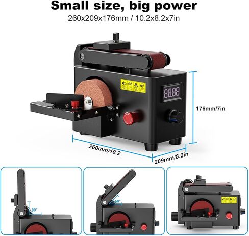 200W Multi-Function Belt & Disc Sander, 8500RPM Mini Grinding Machine | with 0-90° Adjustable Head, 32mm Dust Port Includes 10 Sanding Belts 3 Discs & Grinding Wheel for Wood, Metal DIY in Kuwait