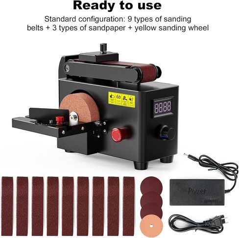 200W Multi-Function Belt & Disc Sander, 8500RPM Mini Grinding Machine | with 0-90° Adjustable Head, 32mm Dust Port Includes 10 Sanding Belts 3 Discs & Grinding Wheel for Wood, Metal DIY in Kuwait