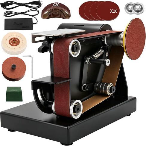 SporGain Mini Belt Sander, 7 Adjustable Speed, 90°Adjustable Dual Worktable | Electric Knife Sharpener with Sanding Belt,Grinding&Polishing Wheel,Small Bench Grinder for Woodworking,Metal Working,Jewelry in Kuwait