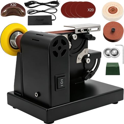 SporGain Mini Belt Sander, 7 Adjustable Speed, 90°Adjustable Dual Worktable | Electric Knife Sharpener with Sanding Belt,Grinding&Polishing Wheel,Small Bench Grinder for Woodworking,Metal Working,Jewelry in Kuwait
