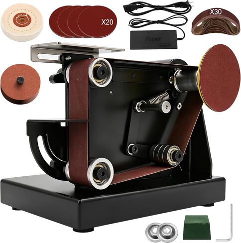 SporGain Mini Belt Sander, 7 Adjustable Speed, 90°Adjustable Dual Worktable | Electric Knife Sharpener with Sanding Belt,Grinding&Polishing Wheel,Small Bench Grinder for Woodworking,Metal Working,Jewelry in Kuwait