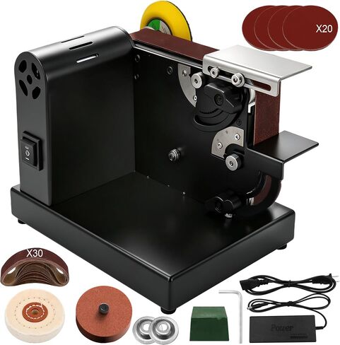 SporGain Mini Belt Sander, 7 Adjustable Speed, 90°Adjustable Dual Worktable | Electric Knife Sharpener with Sanding Belt,Grinding&Polishing Wheel,Small Bench Grinder for Woodworking,Metal Working,Jewelry in Kuwait