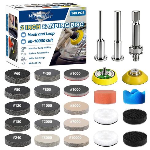 143 PCS 2 in Drill Polishing Kit 60-10000 Grit Hook and Loop Sanding Discs | Wet Dry, Hook and Loop Sanding Discs, Headlight Restoration Kit, Sandpaper Pads, Rotary Tools, for Wood, Metal, Glass in Kuwait
