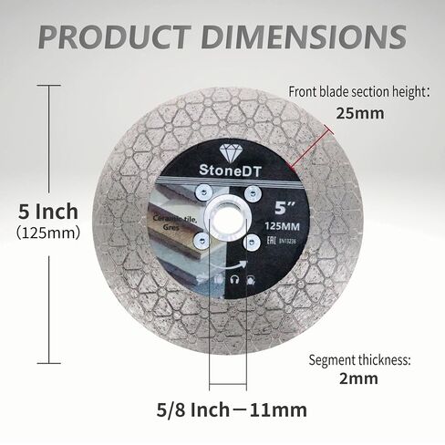 Diamond Tile Saw Blade, 5 Inch Cutting and Grinding Wheel with 5/8"-11 Flange for Porcelain Ceramic Tile Marble Granite Artificial Stone, Triangular Segment in Kuwait