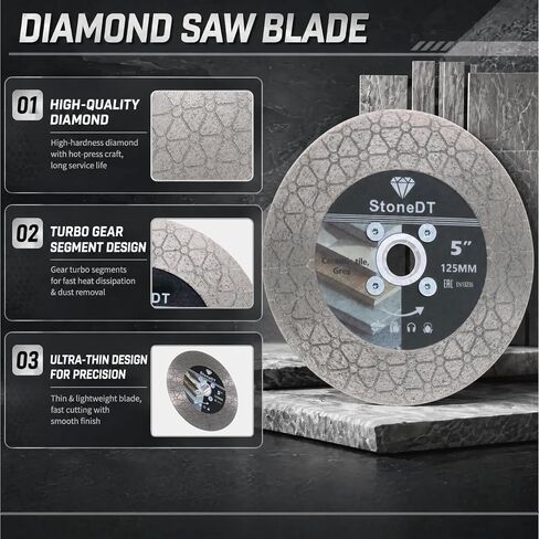 Diamond Tile Saw Blade, 5 Inch Cutting and Grinding Wheel with 5/8"-11 Flange for Porcelain Ceramic Tile Marble Granite Artificial Stone, Triangular Segment in Kuwait