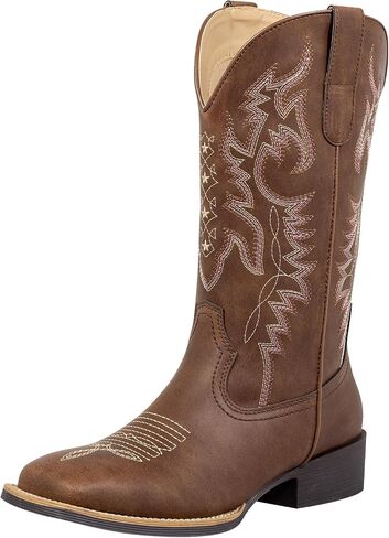 J's.o.l.e Square Toe Cowboy Boots for Women, Wide Calf Cowgirl Boots with Fashion Embroidery, Comfortable Mid-Calf Western Boots for Daily Casual Country Concert in Kuwait