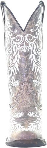 Corral Boots Women's Brown Handcrafted Western Boots | Square Toe Cowboy Boots with Glow-in-the-Dark White Feather and Floral Embroidery in Kuwait