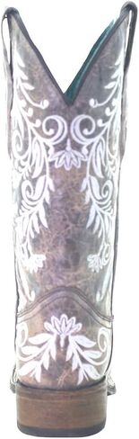 Corral Boots Women's Brown Handcrafted Western Boots | Square Toe Cowboy Boots with Glow-in-the-Dark White Feather and Floral Embroidery in Kuwait