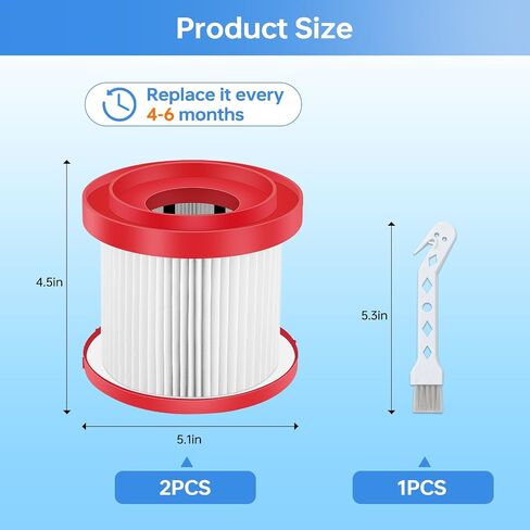 Katerelis 2 Pack Washable 49-90-1900 Wet Dry Vacuum Filter, Replacement Compatible with Milwaukee M18 Vacuum 0780-20 0880-20, Includes 1 Cleaning Brush in Kuwait