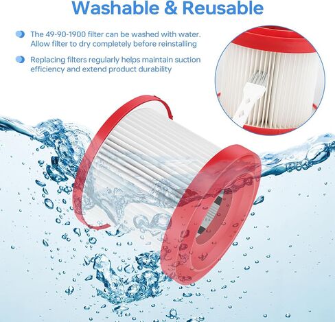 Katerelis 2 Pack Washable 49-90-1900 Wet Dry Vacuum Filter, Replacement Compatible with Milwaukee M18 Vacuum 0780-20 0880-20, Includes 1 Cleaning Brush in Kuwait