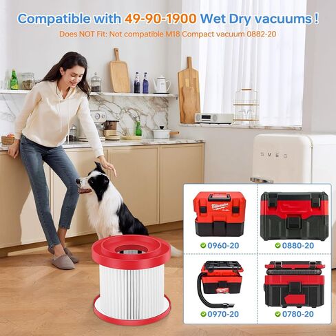 Katerelis 2 Pack Washable 49-90-1900 Wet Dry Vacuum Filter, Replacement Compatible with Milwaukee M18 Vacuum 0780-20 0880-20, Includes 1 Cleaning Brush in Kuwait