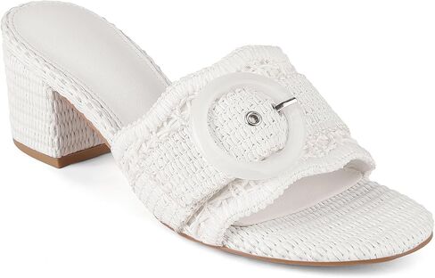 Womens Raffia Mule Slides Sandals Backless Buckle Heeled Sandals | Open Toe, Chunky Block Heel Bohemia Beach Dressy Slip on Summer Vacation Shoes in Kuwait
