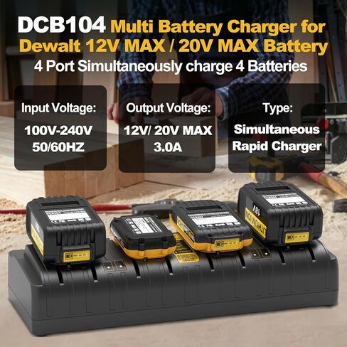 DCB104 4-Port Fast Charger Replacement for Dewalt 20V Battery Charger Compatible with DeWalt 12V/20V Max Battery DCB200 DCB201 DCB203 DCB204 DCB205 DCB206 DCB207 DCB120 in Kuwait
